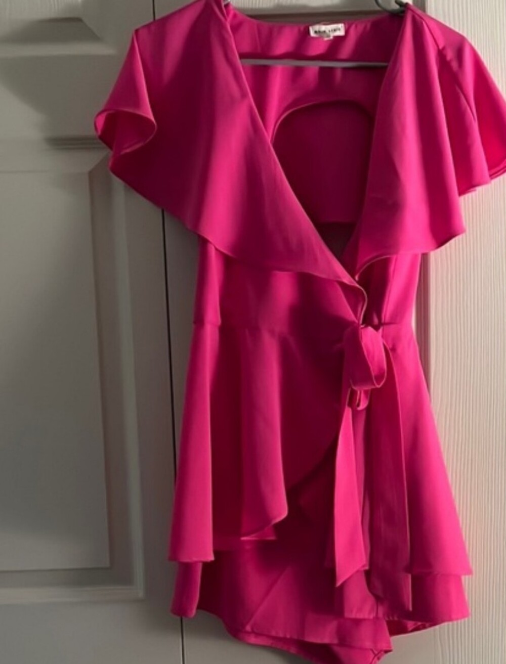 Main Strip Hot Pink Ruffle Wrap Romper Size M